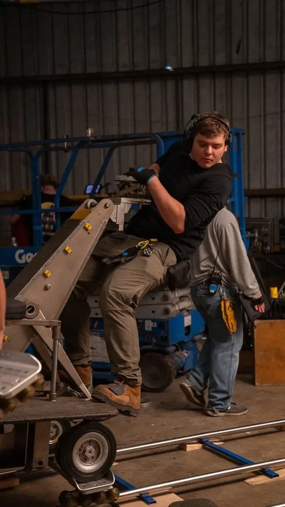 Matthew Nelson on a camera dolly